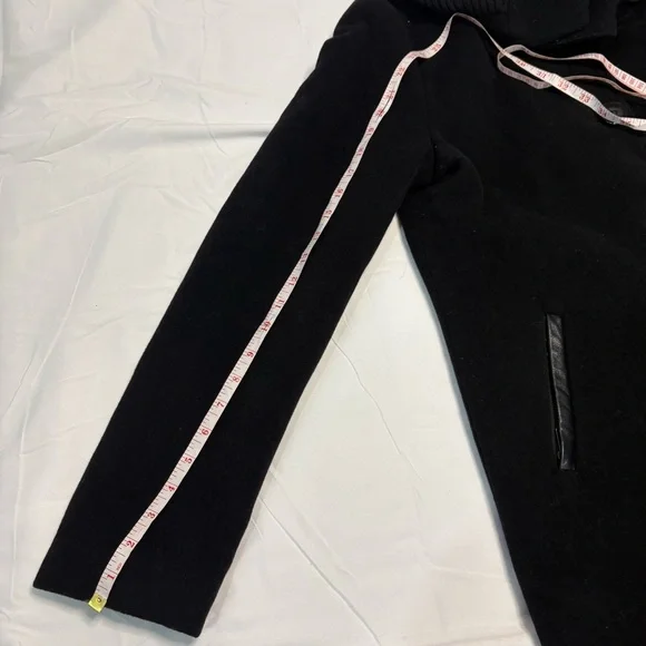 Mackage Wool Cashmere Coat Black Leather Trim Removable Collar Hood Size L - Picture 5 of 15